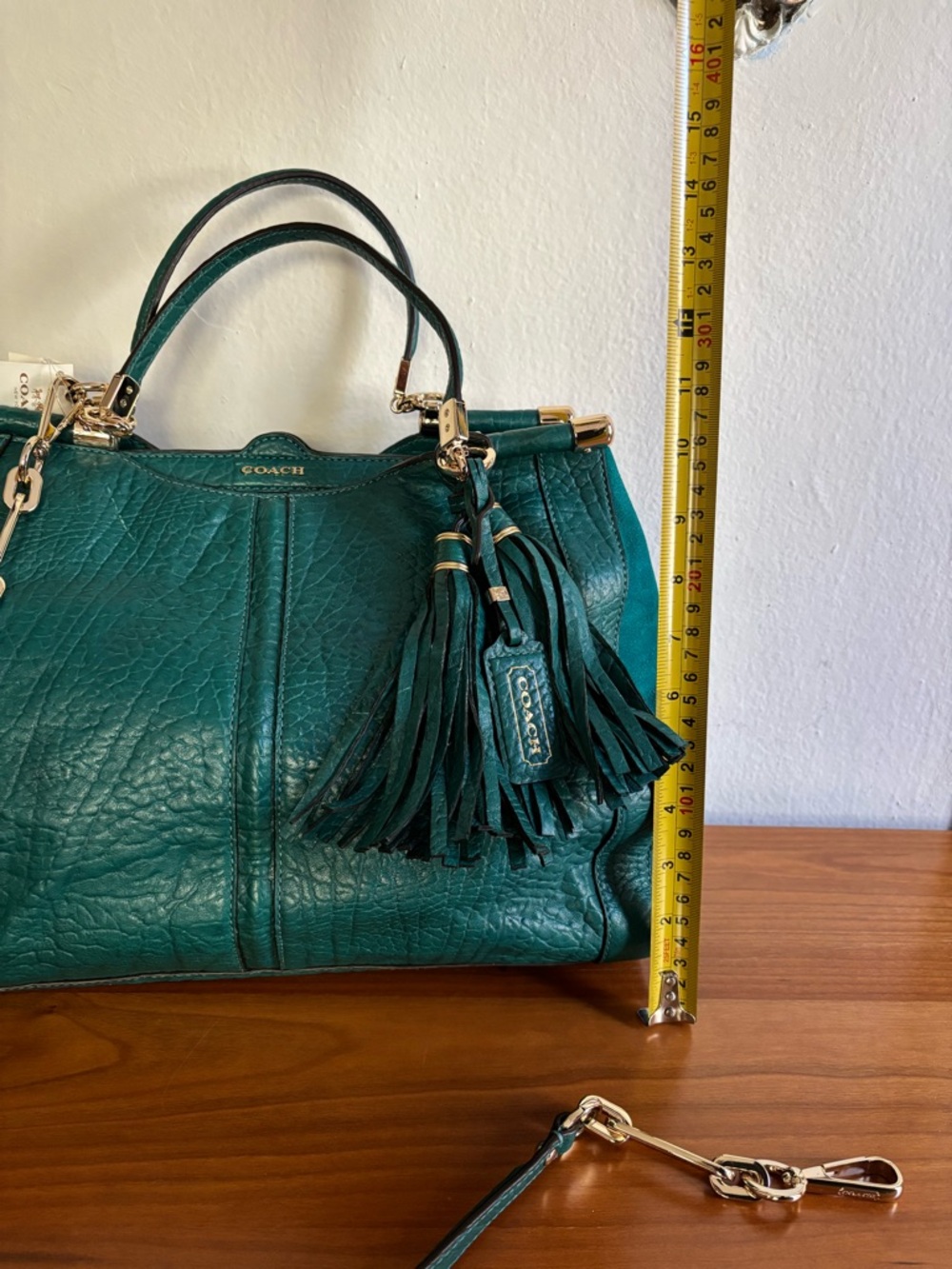 Coach Teal Green Leather Tassel Shoulder Bag - Picture 11 of 16